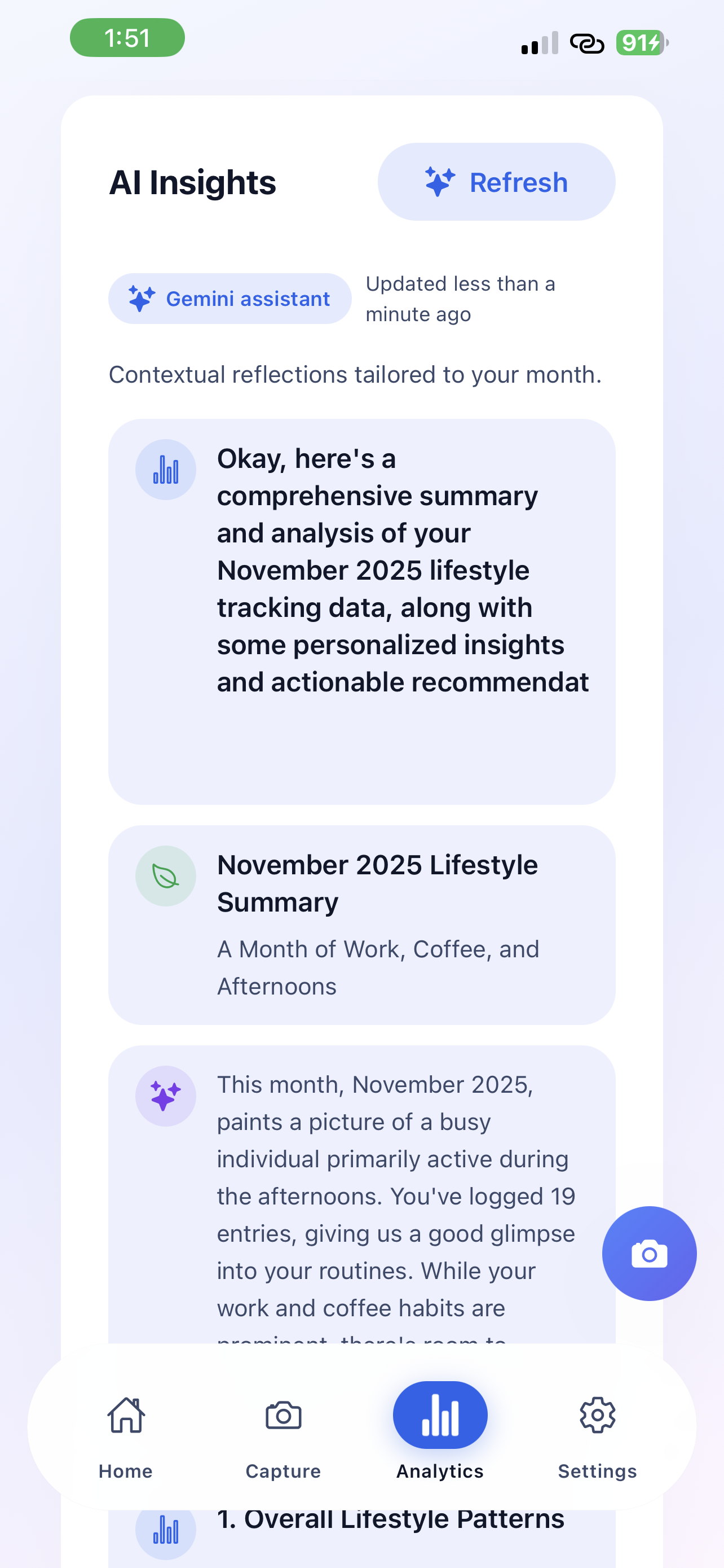 Insights overview with daily streaks